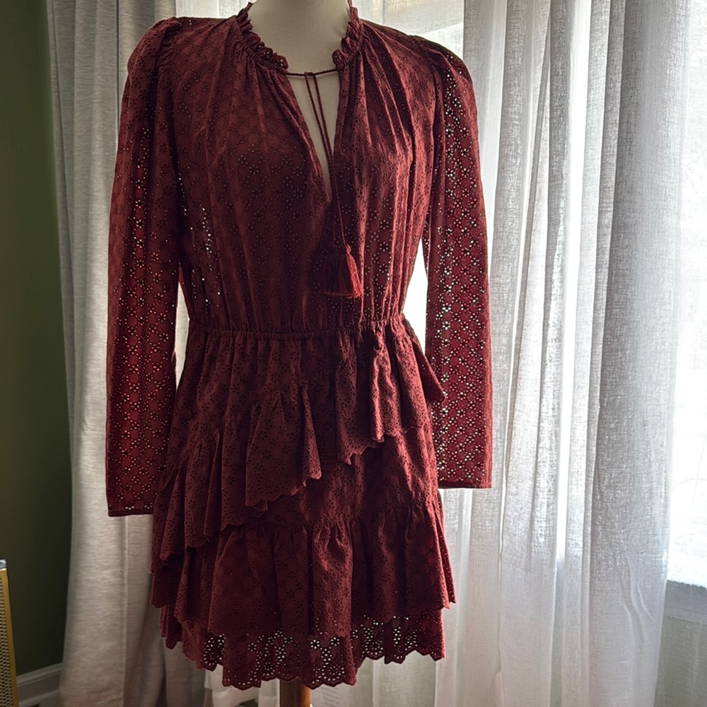 Ulla Johnson Burgundy Lace Long Sleeve Dress